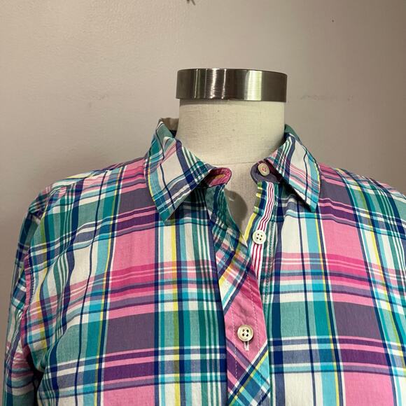 Talbots Plaid Preppy 100% Cotton Long Sleeve Button Down Blouse Sz M - Picture 4 of 8